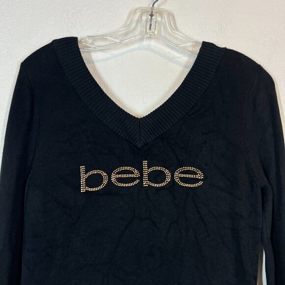 Bebe Black Sweater Tunic Top Rhinestones Small - Picture 4 of 11
